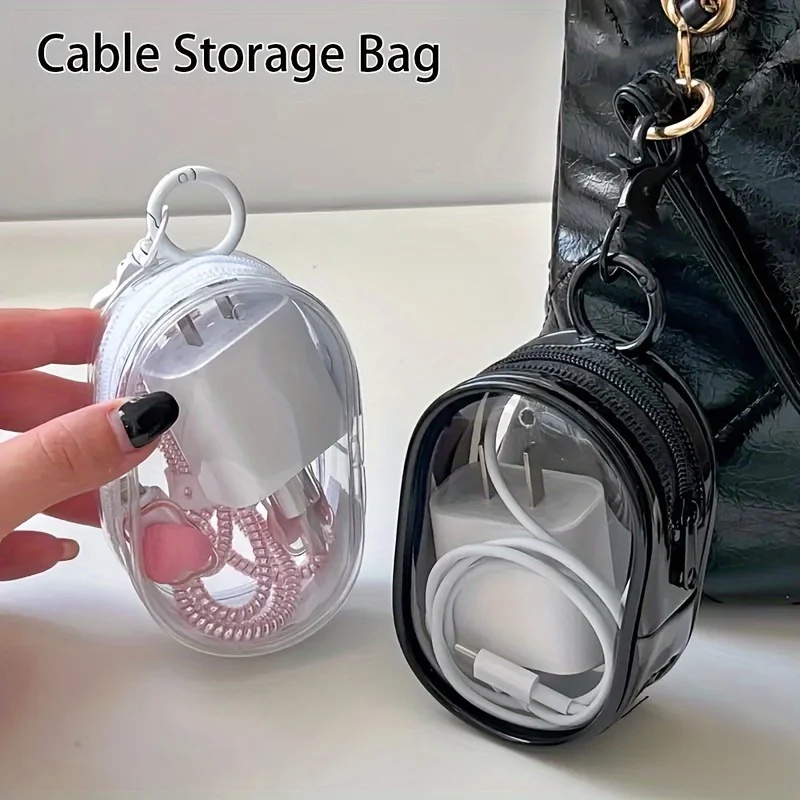 Travel Cable Organizer - Portable Mini Clear Zipper Storage Bag